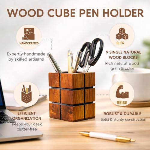 Hashcart Woode Pen & Pencil Holder For Desk - Pen Stand/Jar, Makeup, Toothbrush Organizer - Office/Home Table Decor (3x3 inch) - Image 5