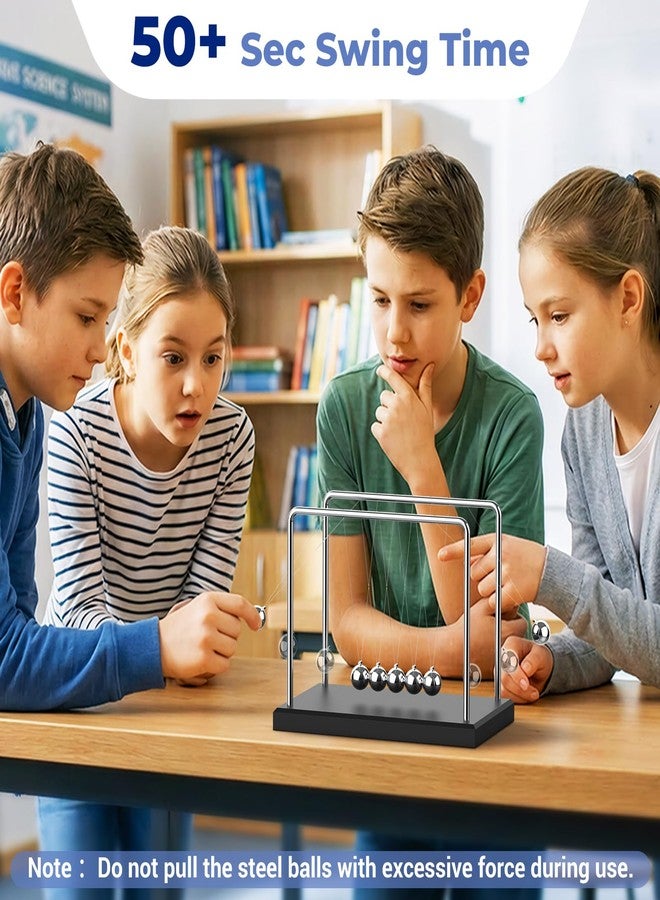 Theefun Newtons Cradle Balance Pendulum 7 Beads Swinging Balls About 50 Sec Swing, Science Physics Toys Kinetic Steel Balls for Stress Relief, Wood Base, Desk Ornaments for Office Home - Image 2
