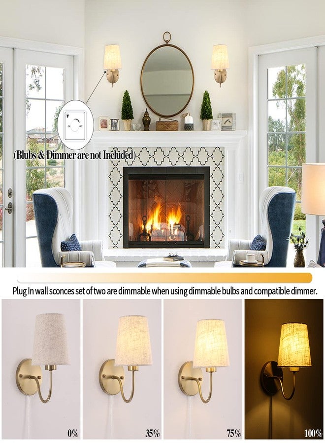 LASENCHOO Plug in Wall Sconces Set of Two, Modern Wall Lamp with Plug in Cord 6.56ft & On/Off Switch with Fabric Lampshade, Gold Sconces Wall Lighting Fixture for Bedroom Bedside Living Room Porch - Image 4