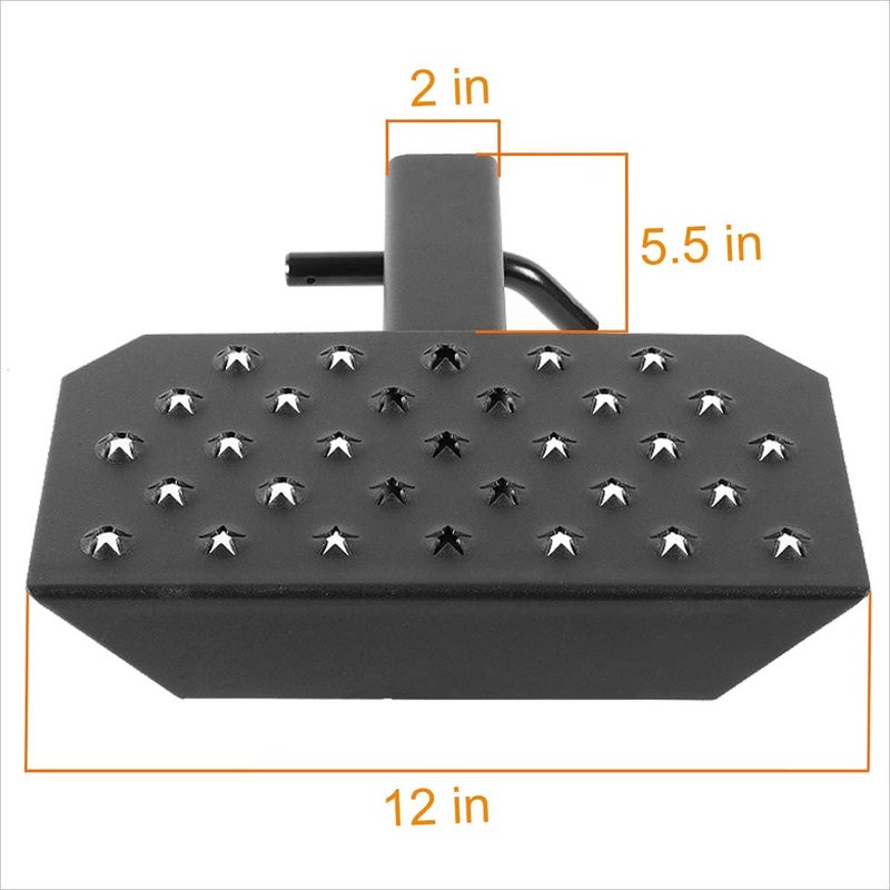 PM Performotor Universal 12" W X 6.5" L Black Steel Rear Bumper Tow Hitch Step Bar Fits 2 Inches Receiver - Image 3