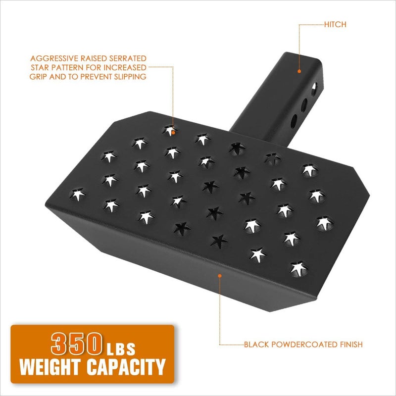 PM Performotor Universal 12" W X 6.5" L Black Steel Rear Bumper Tow Hitch Step Bar Fits 2 Inches Receiver - Image 4