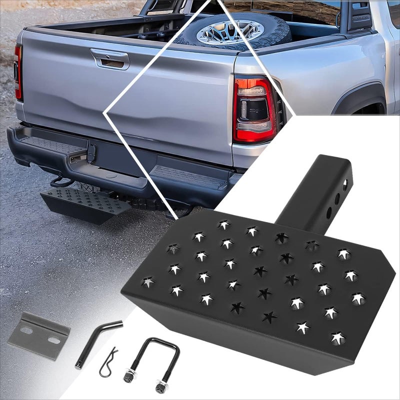 PM Performotor Universal 12" W X 6.5" L Black Steel Rear Bumper Tow Hitch Step Bar Fits 2 Inches Receiver - Image 1