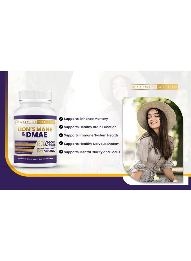 Maximum Slim Maximize Within Lion's Mane & DMAE - Supports Memory, Mental Clarity and Focus, 60ct - Image 4