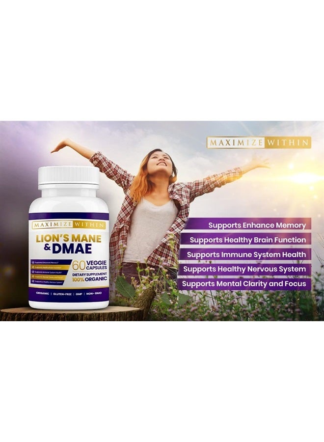 Maximum Slim Maximize Within Lion's Mane & DMAE - Supports Memory, Mental Clarity and Focus, 60ct - Image 2