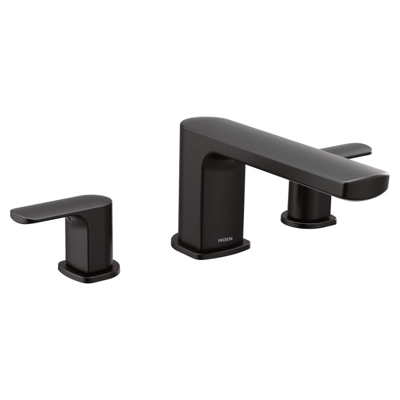 Moen T935BL Rizon TwoHandle Deck Mount Modern Roman Tub Faucet Trim Valve Required Matte Black