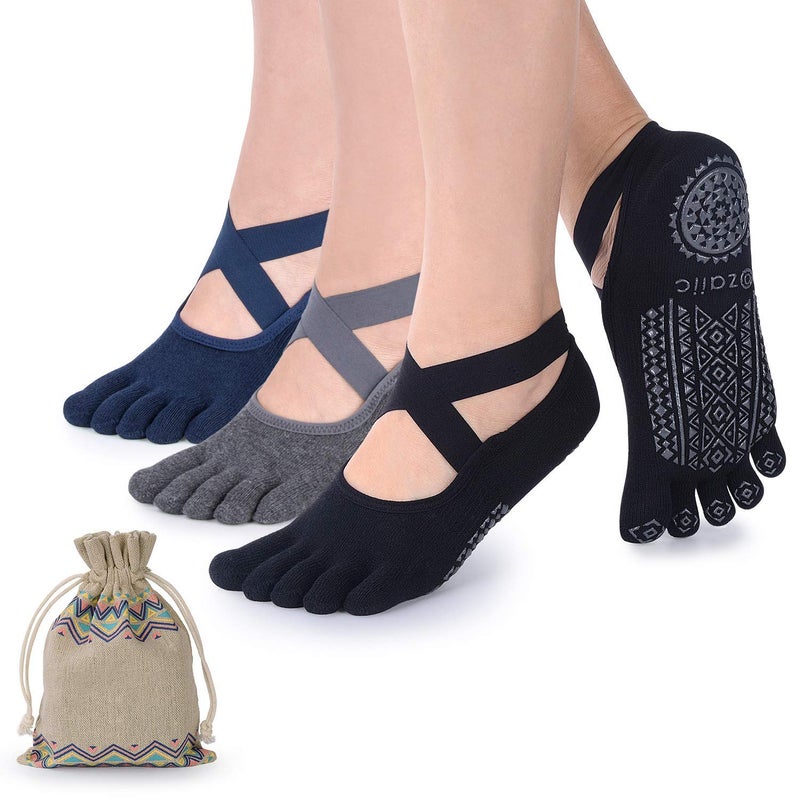 Ozaiic Yoga Socks for Women with Grips, Non-Slip Five Toe Socks for Pilates, Barre, Ballet, Fitness - Image 1