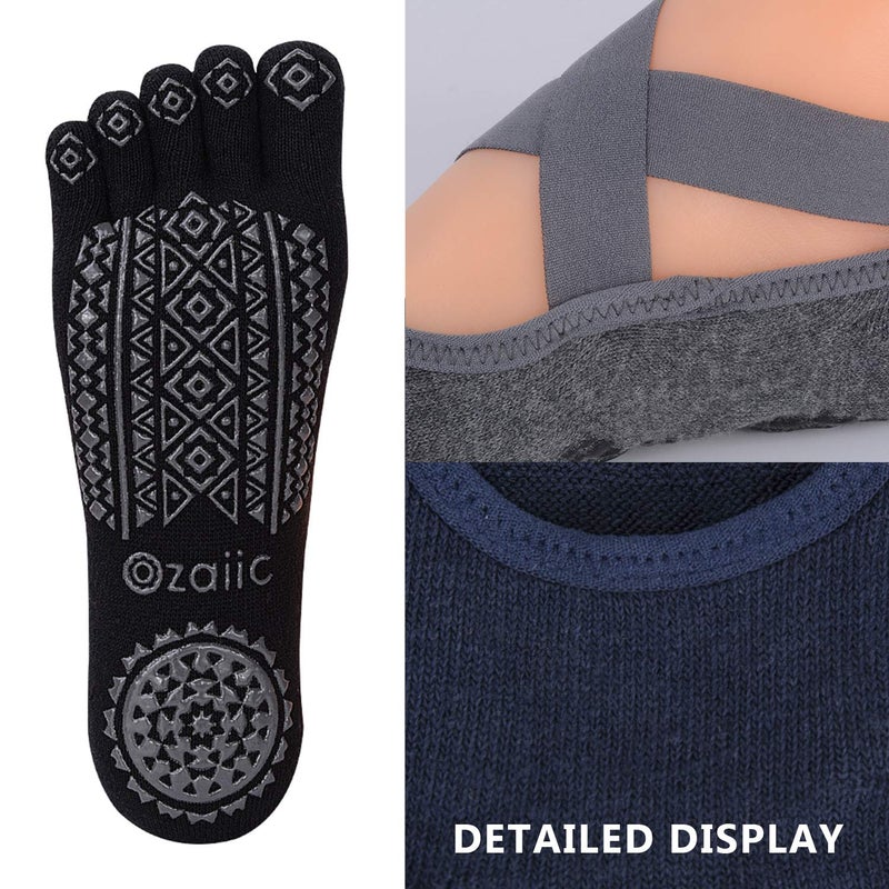 Ozaiic Yoga Socks for Women with Grips, Non-Slip Five Toe Socks for Pilates, Barre, Ballet, Fitness - Image 5