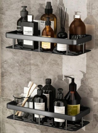 2 Piece No Drilling Bathroom Shower Shelf, Self Adhesive Floating Shower Caddy Set, Wall Mounted Storage Shelves for Bathroom, Black - view 2