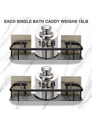 2 Piece No Drilling Bathroom Shower Shelf, Self Adhesive Floating Shower Caddy Set, Wall Mounted Storage Shelves for Bathroom, Black - view 3