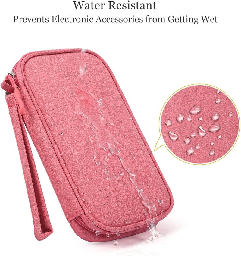 Qinntono Electronics Accessories Organizer Pouch Bag, Universal Travel Digital Accessories Storage Bag for Portable Charger, Cables, Earphone, iPhone, Cord, Customize Inside with Dividers, Pink - Image 4