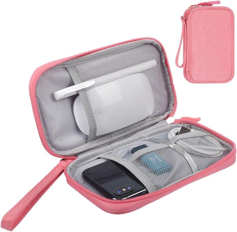 Qinntono Electronics Accessories Organizer Pouch Bag, Universal Travel Digital Accessories Storage Bag for Portable Charger, Cables, Earphone, iPhone, Cord, Customize Inside with Dividers, Pink - Image 1