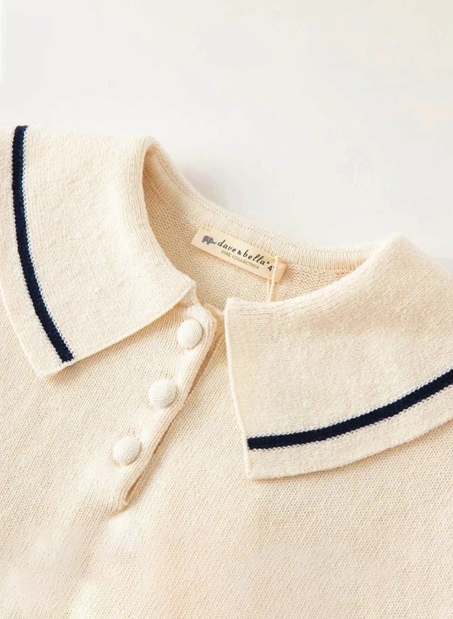 Dave & Bella Off White Jumper with Navy Blue Border - Image 5