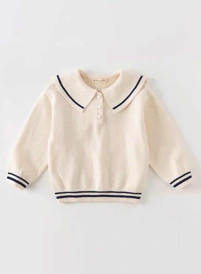 Dave & Bella Off White Jumper with Navy Blue Border - Image 1