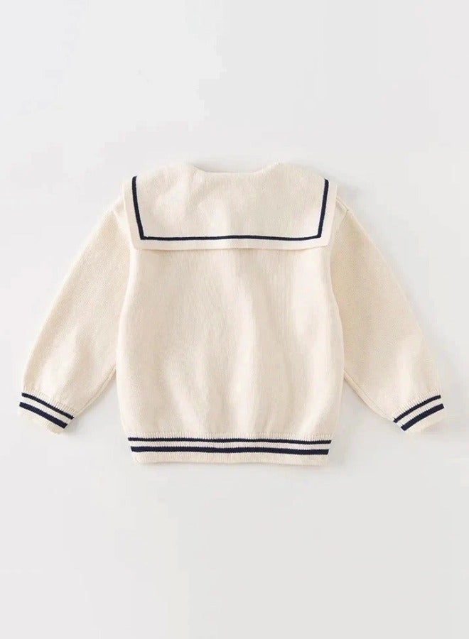 Dave & Bella Off White Jumper with Navy Blue Border - Image 4