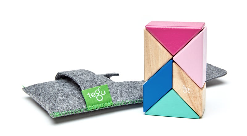 Tegu 6 Piece Tegu Pocket Pouch Prism Magnetic Wooden Block Set Blossom 