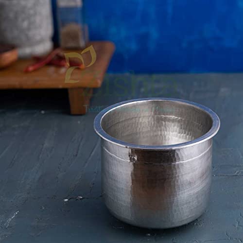 Zishta Handmade Eeya Chombu / Tin Vessel - Adukku Shape (Large) Rasam Vessel for Traditional Cooking | Pot for Cooking for Rasam/Chaaru/Saaru/To Store Curd | Silver (Dia: 13cm, Cap: 0.8-0.9L, H: 11.5cm, 0.52 Kg) - Image 4