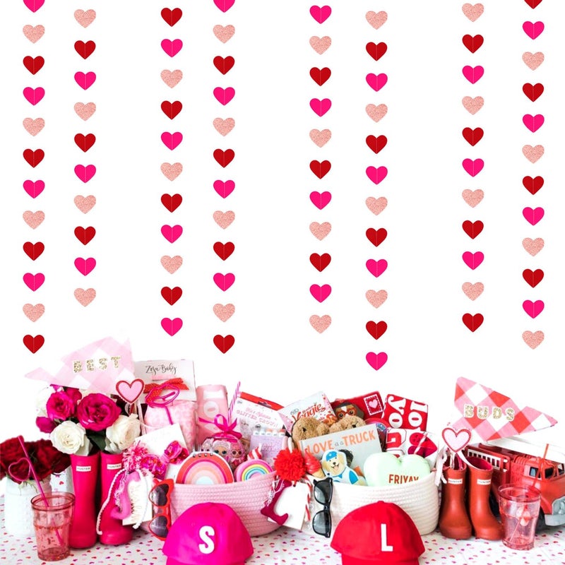 burgleda Rose-Gold Red Valentines Party-Decorations Heart-Garland - 52ft Galentines Glitter Streamers Banner,Women Romantic Special Night Wedding Bachelorette Bridal Shower Birthday Backdrop Decor Burgleda - Image 5