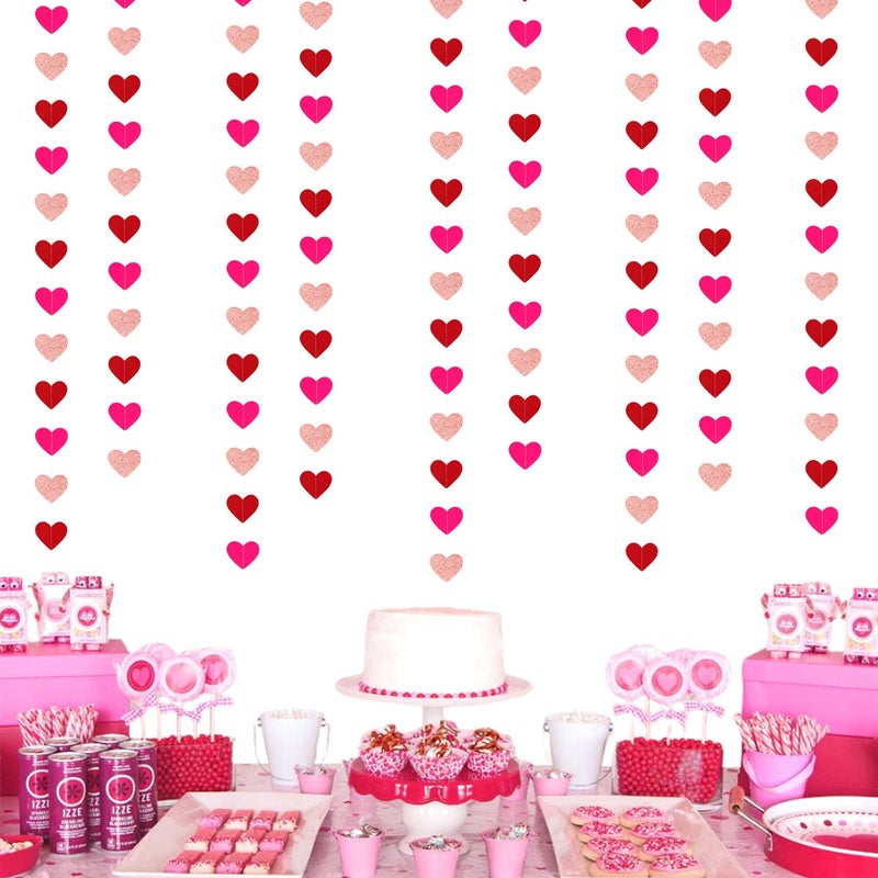 burgleda Rose-Gold Red Valentines Party-Decorations Heart-Garland - 52ft Galentines Glitter Streamers Banner,Women Romantic Special Night Wedding Bachelorette Bridal Shower Birthday Backdrop Decor Burgleda - Image 4