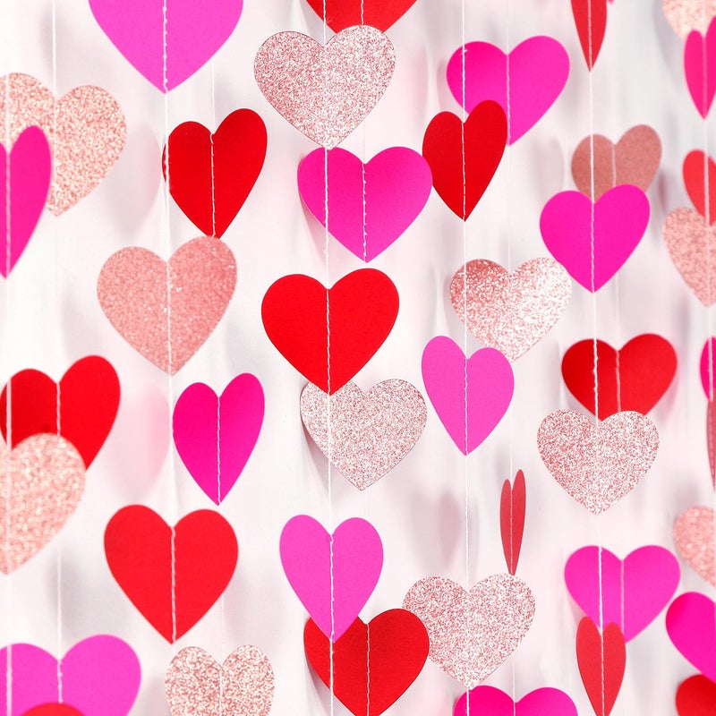 burgleda Rose-Gold Red Valentines Party-Decorations Heart-Garland - 52ft Galentines Glitter Streamers Banner,Women Romantic Special Night Wedding Bachelorette Bridal Shower Birthday Backdrop Decor Burgleda - Image 1