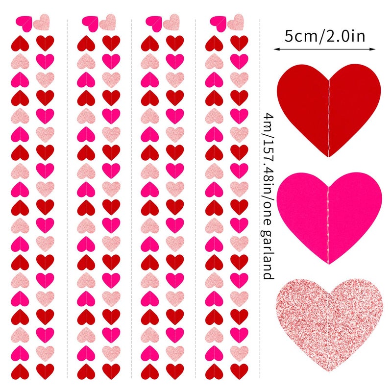 burgleda Rose-Gold Red Valentines Party-Decorations Heart-Garland - 52ft Galentines Glitter Streamers Banner,Women Romantic Special Night Wedding Bachelorette Bridal Shower Birthday Backdrop Decor Burgleda - Image 2