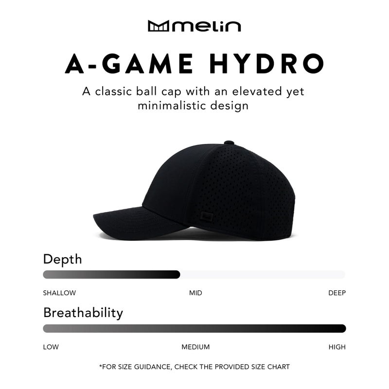 MELIN قبعة ملين A-Game هيدرو، سوداء، قبعات أداء للرجال، قبعات بيسبول مقاومة للماء للرجال والنساء، قبعة للجولف، الجري، أو التمارين، صغيرة - Image 4