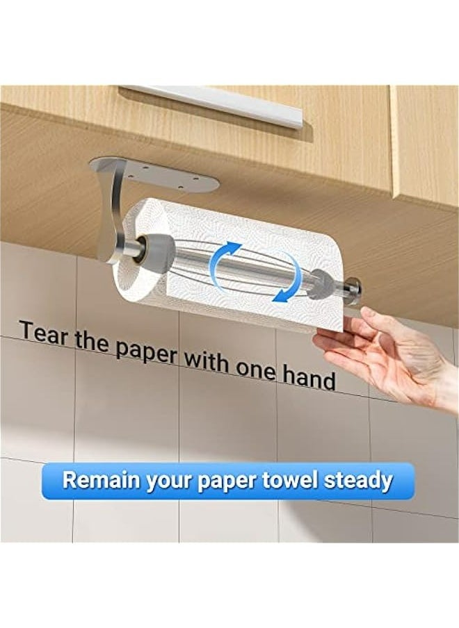 Generic Stainless Steel Under Cabinet Paper Towel Holder with One-Handed Tear, Wall Mount Adhesive, Silver Farmhouse Decor, Ratchet Mechanism Kitchen Bathroom Roll Holder.  - Image 2