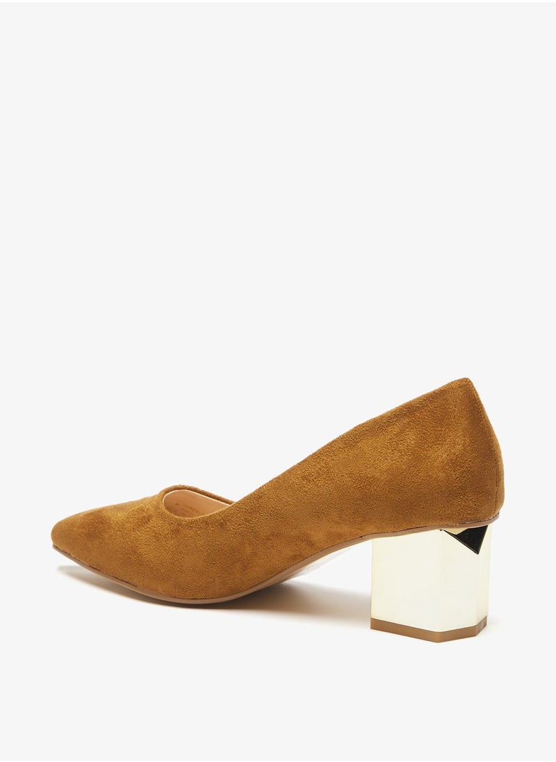 shoexpress - Womens Solid Slip On Pumps with Block Heels Brown - Image 1