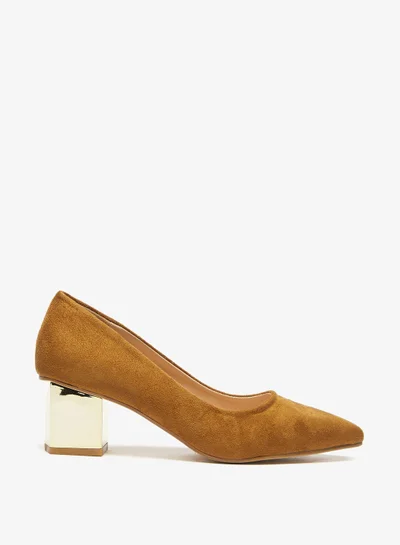 شو اكسبرس Womens Solid Slip On Pumps with Block Heels Brown