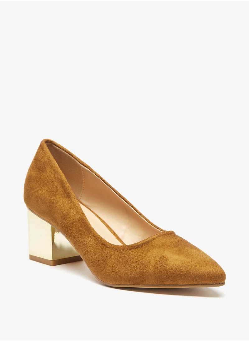shoexpress - Womens Solid Slip On Pumps with Block Heels Brown - Image 1