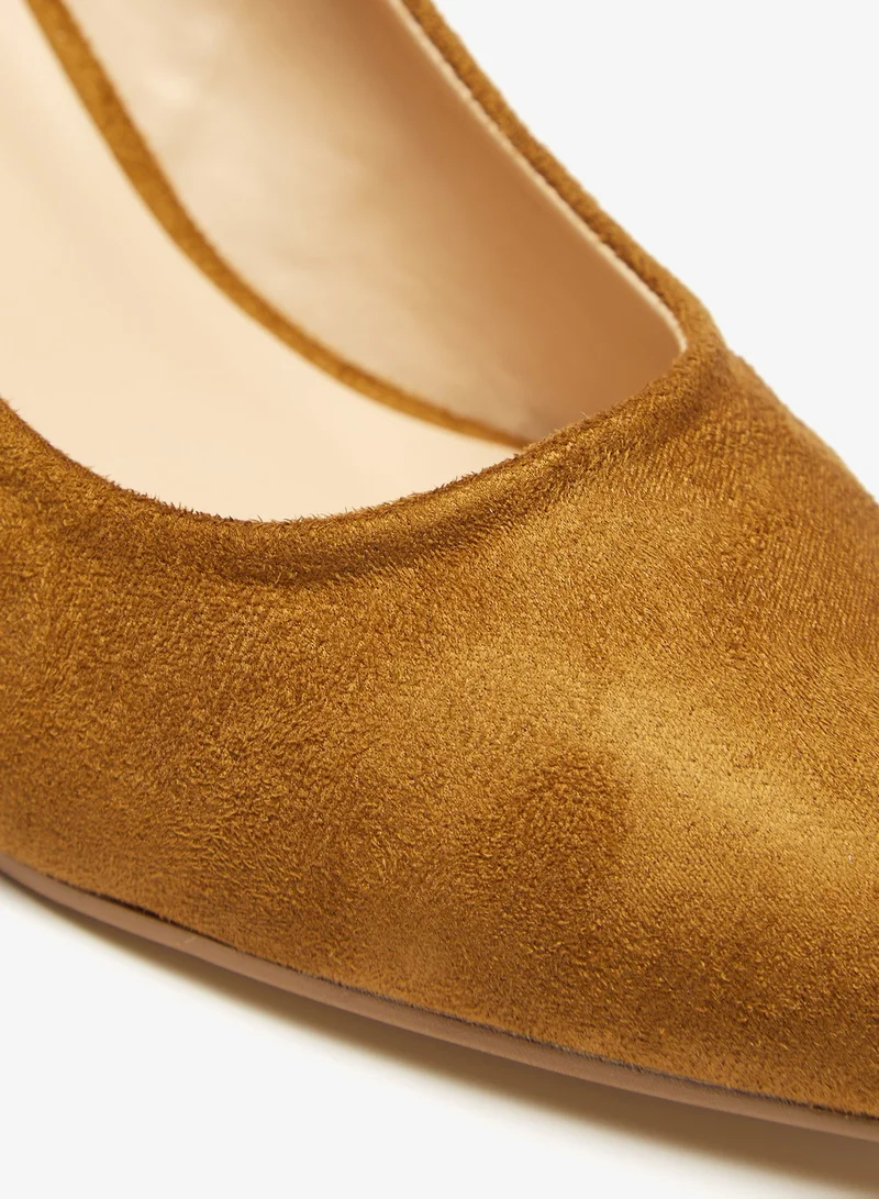 شو اكسبرس Womens Solid Slip On Pumps with Block Heels Brown
