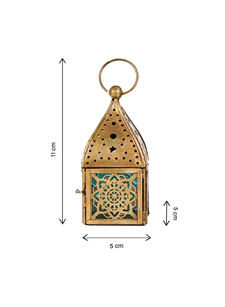Hilalful HilalFul Mini Brass Antique Style Decorative Candle Holder Lanterns - Multicolor Glass (Set of 6) | For Home Decor in Eid, Ramadan, Wedding | Living Room, Bedroom, Indoor, Outdoor Decoration  - Image 2