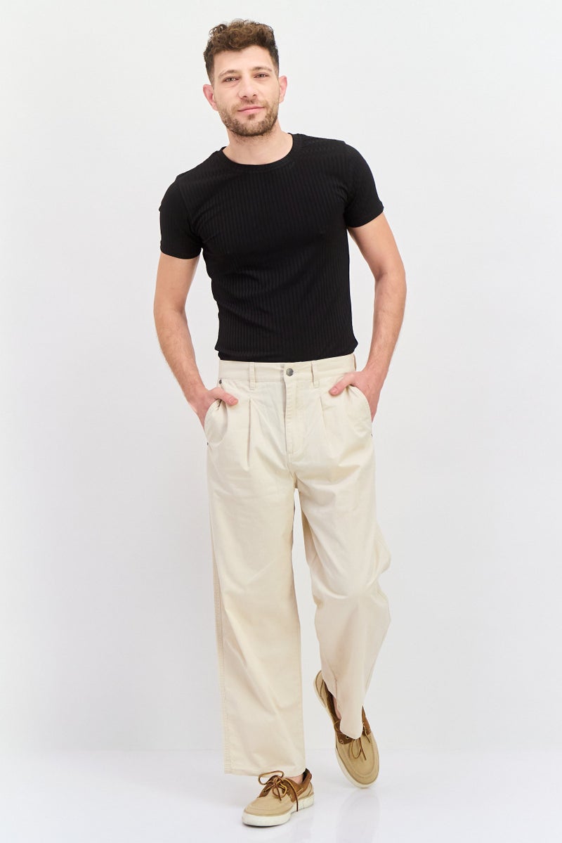 Wrangler Men Super Baggy Fit Solid Straight Leg Pants, Beige - Image 4