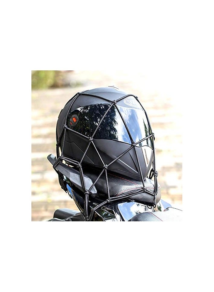 GNAFOTU 2 Pack Motorcycle Helmet Net Cargo Net,for Motorcycle Bike Load Cover ATVs with Hooks Elasticated Stretchable,30 cm x 30cm(Black) - Image 4
