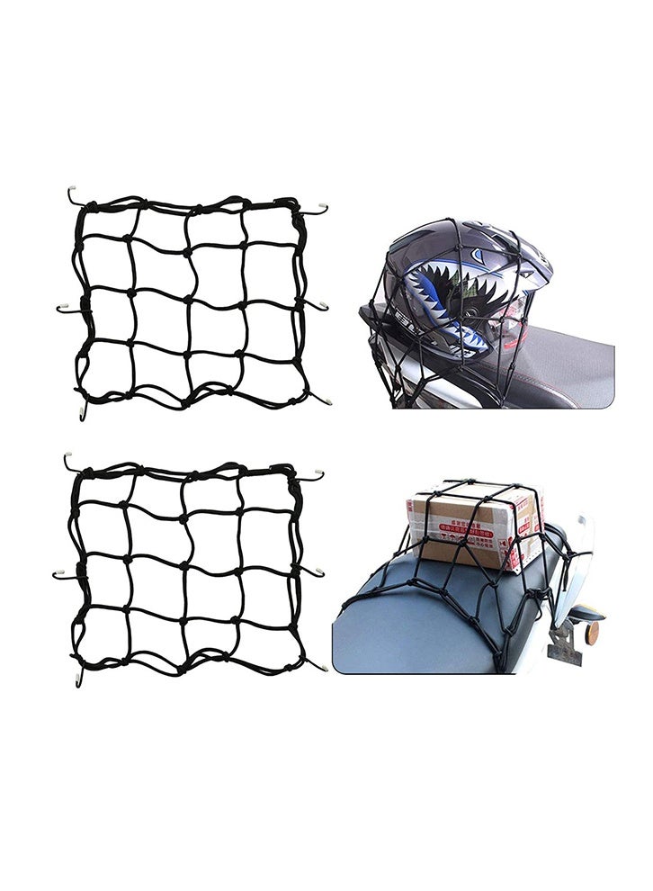 GNAFOTU 2 Pack Motorcycle Helmet Net Cargo Net,for Motorcycle Bike Load Cover ATVs with Hooks Elasticated Stretchable,30 cm x 30cm(Black) - Image 1