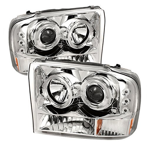 Spyder 5010360 Ford F250 Super Duty 99-04 / Ford Excursion 00-04 1PC Projector Headlights - Version 2 - LED Halo - LED ( Replaceable LEDs ) - Chrome - High H1 (Included) - Low H1 (Included) - Image 1