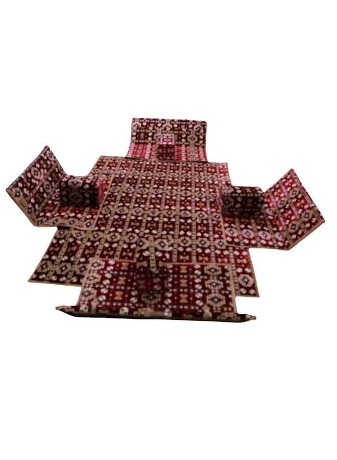 كادي ون مجموعة جلوس أرضية تراثية مكونة من 9 قطع مناسبة للسفر والرحلات البرية والحديقة , طقم فرشة تخييم ارضية مع اربع مراكى و 4 كراسي وبساط من القماش عالي الجودة يكفي ل 8 أشخاص - Image 1