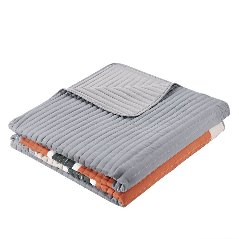 Comfort Spaces Quilt Set Trendy Casual Fun, Vibrant Color Design, Hypoallergenic All Season, Lightweight Coverlet Bedspread Cozy Kids Bedding & Sham Twin/Twin XL Pierre Grey Orange Stripe 2 Piece - Image 4