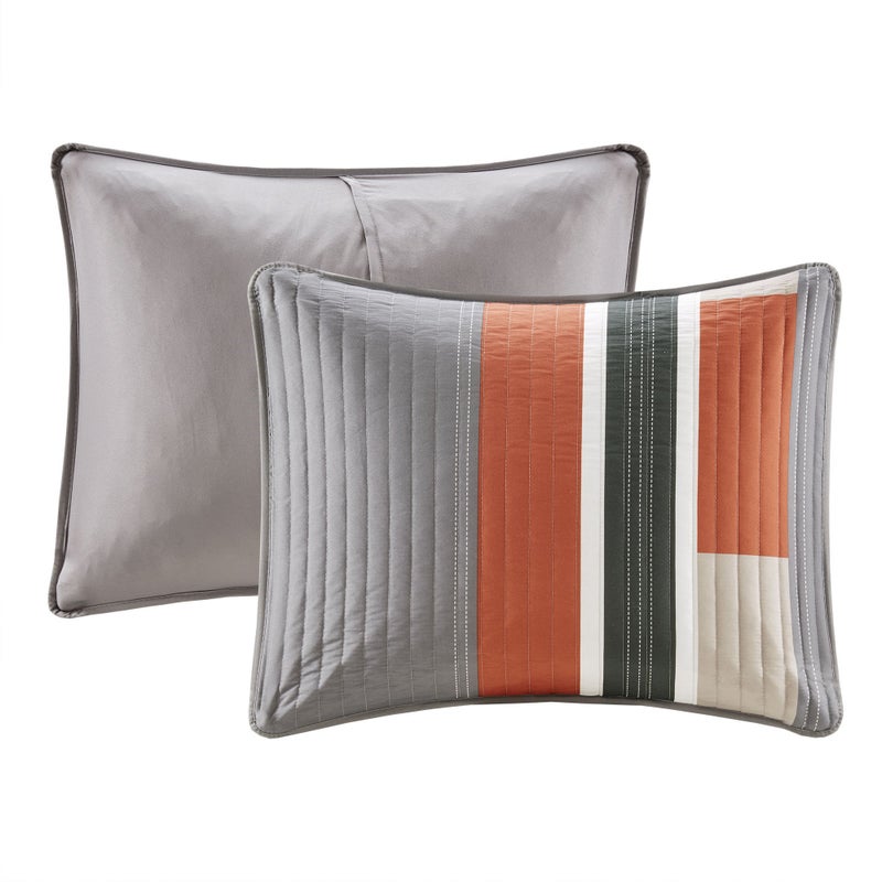Comfort Spaces Quilt Set Trendy Casual Fun, Vibrant Color Design, Hypoallergenic All Season, Lightweight Coverlet Bedspread Cozy Kids Bedding & Sham Twin/Twin XL Pierre Grey Orange Stripe 2 Piece - Image 5
