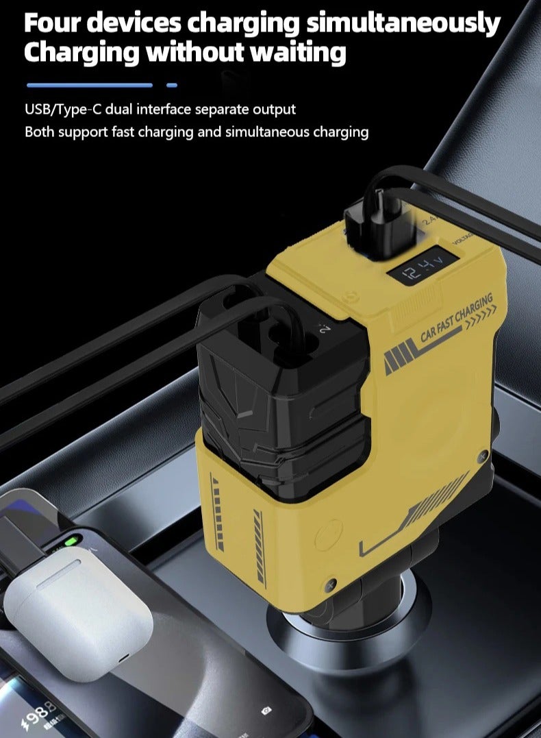 Car Charger Super Fast Flash Charge USB/Type C Multi Port Charger 4 in 1 Expansion Cable - Image 4