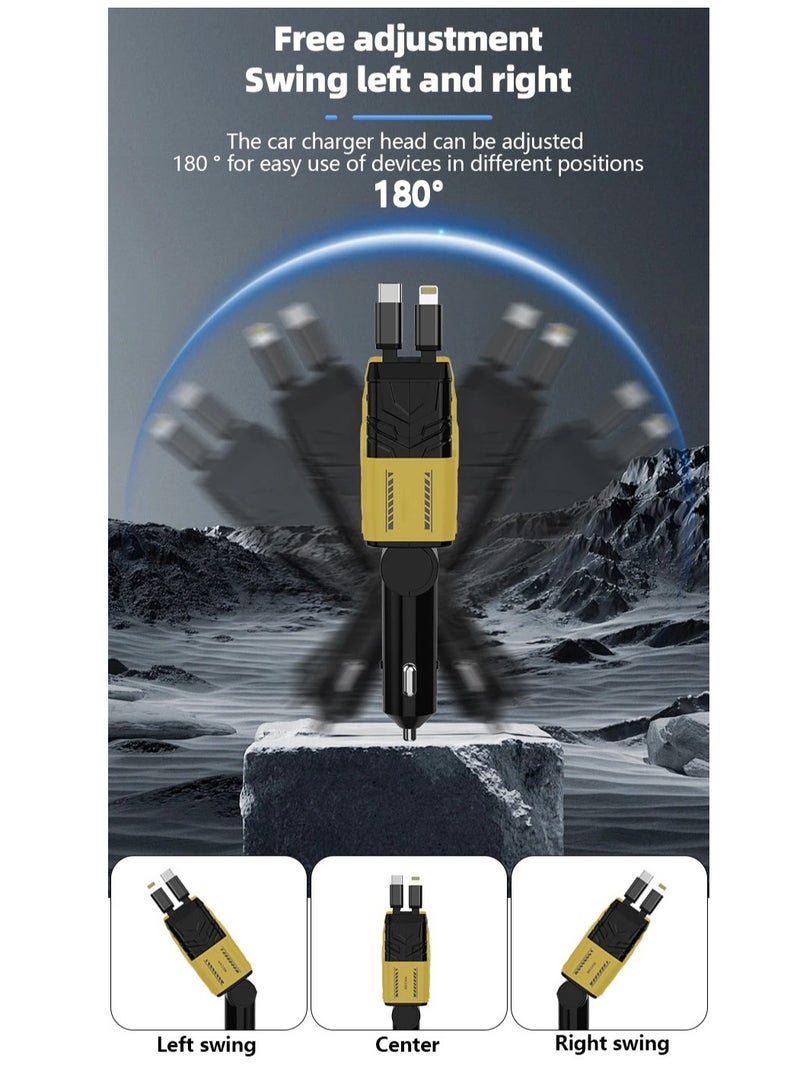 Car Charger Super Fast Flash Charge USB/Type C Multi Port Charger 4 in 1 Expansion Cable - Image 3
