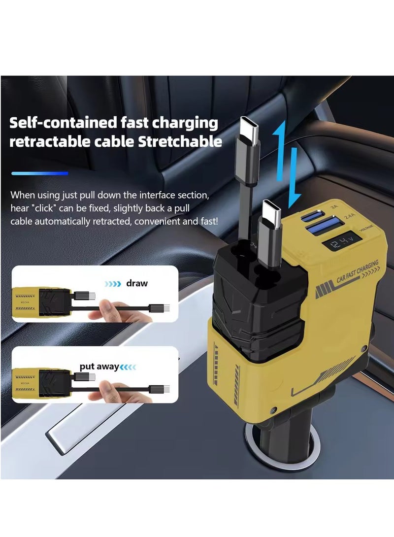 Car Charger Super Fast Flash Charge USB/Type C Multi Port Charger 4 in 1 Expansion Cable - Image 2