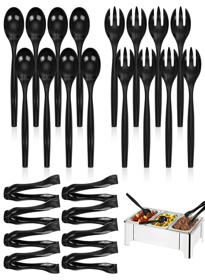 Supernal 36pcs Serving Utensils,Black Plastic Serving Utensils,Disposable Serving Utensils Set Include 9.75"Serving Spoons 9.75"Serving Forks 6.3"Plastic Serving Tongs for 12 Guests - Image 1