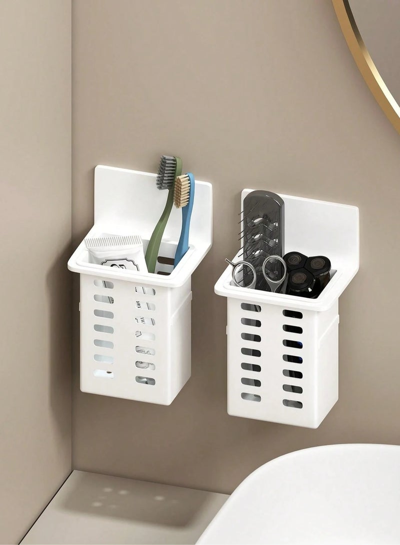 حامل فرشاة أسنان 2 قطعة، حامل معجون أسنان جداري منظم للحمام بدون حفر - Image 1