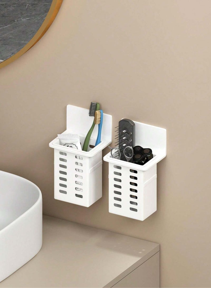 حامل فرشاة أسنان 2 قطعة، حامل معجون أسنان جداري منظم للحمام بدون حفر - Image 5