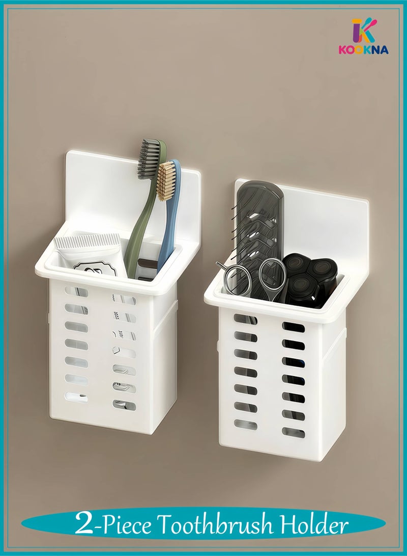 KOOKNA Toothbrush Holder for Maximized Space Utilization, Toothpaste Rack Organizers with Trace-Free Stable Installation, Wall Mounted Bathroom Caddies for Ultimate Hygiene Maintenance, 2-Piece Heavy-Duty Steel Set for Modern Homeowners and Renters in Washroom - Image 1