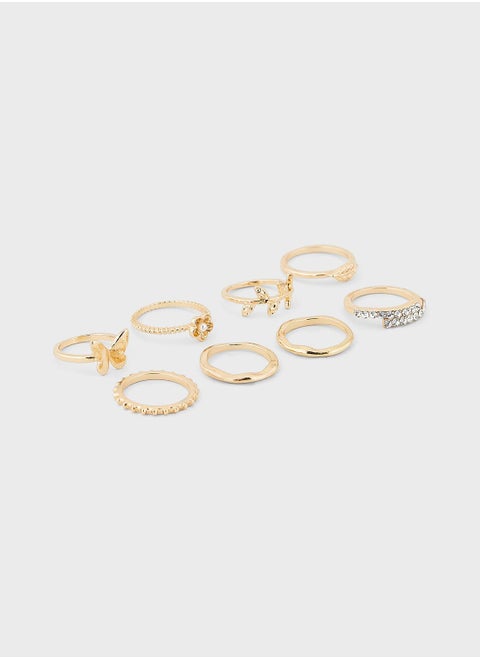 8 Pack Mix Butterfly Ring Set