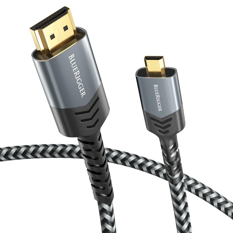 BlueRigger Micro HDMI to HDMI Cable 15FT 4K60Hz HDR Male to Male 3D 18Gbps Braided Cord ARC Compatible with GoPro Hero 76 Raspberry Pi 45 Sony A6300 CameraRetroid Pocket 3 - Image 2