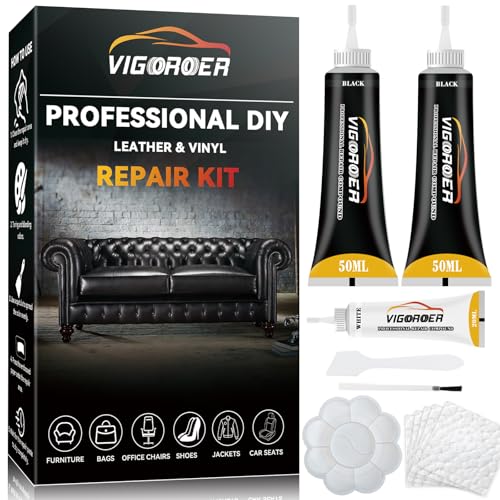 Vigorder Black Leather Repair Kit for Furniture, Leather Seat Repair Kit for Cars, Easily Restore Car Interior, Sofa, Purse and Jacket, Restore Any Material with Super Easy Instructions - Image 1