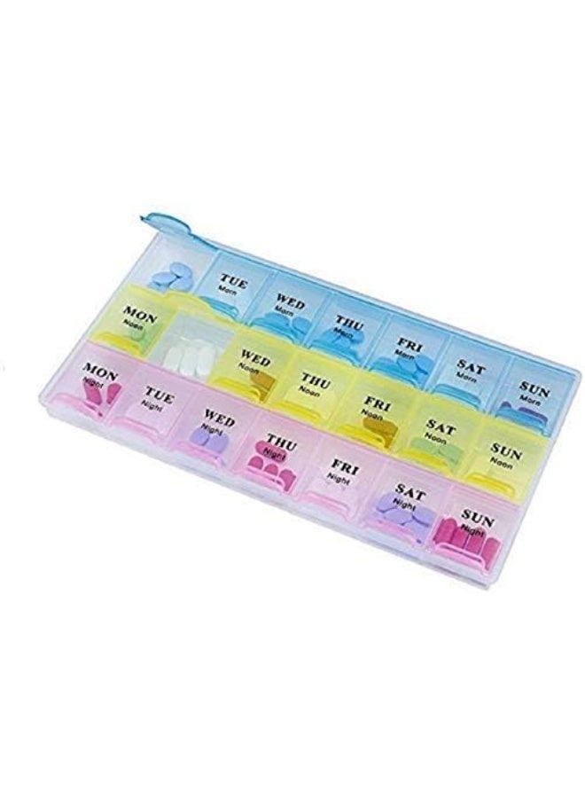 7-Day Weekly Pill Organizer, AM PM Medicine Box, 21 Compartments, Multi-Color - Image 3
