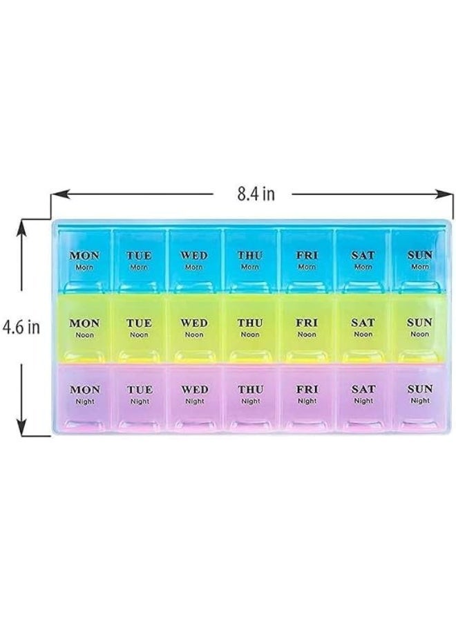 7-Day Weekly Pill Organizer, AM PM Medicine Box, 21 Compartments, Multi-Color - Image 1